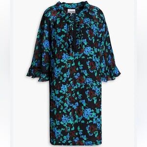 GANNI Flouncy Mini Dress, Meadow Azure Blue